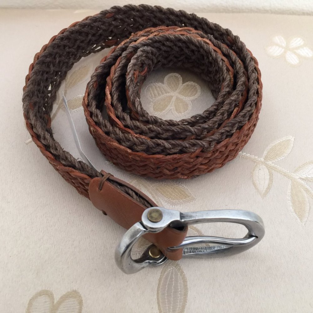 JOHN VARVATOS Mens ITALY Leather Braided Belt Silver Buckle Lt. Brown Sz 38 NEW - Picture 4 of 8